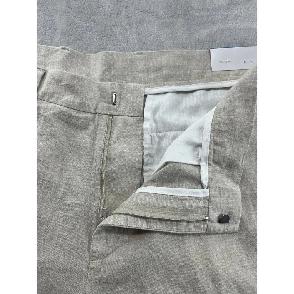 Perry Ellis Portfolio Dress Pants Men 36x32 Natural Linen Slim Fit Linen Blend